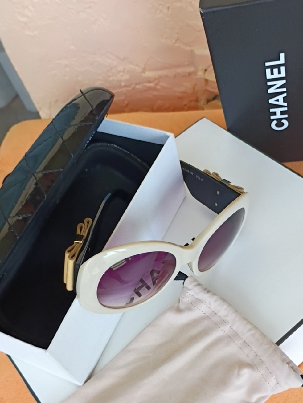 CHANEL Beige / Black Sunglasses with Brown Gradient Lenses Y2K Couture
